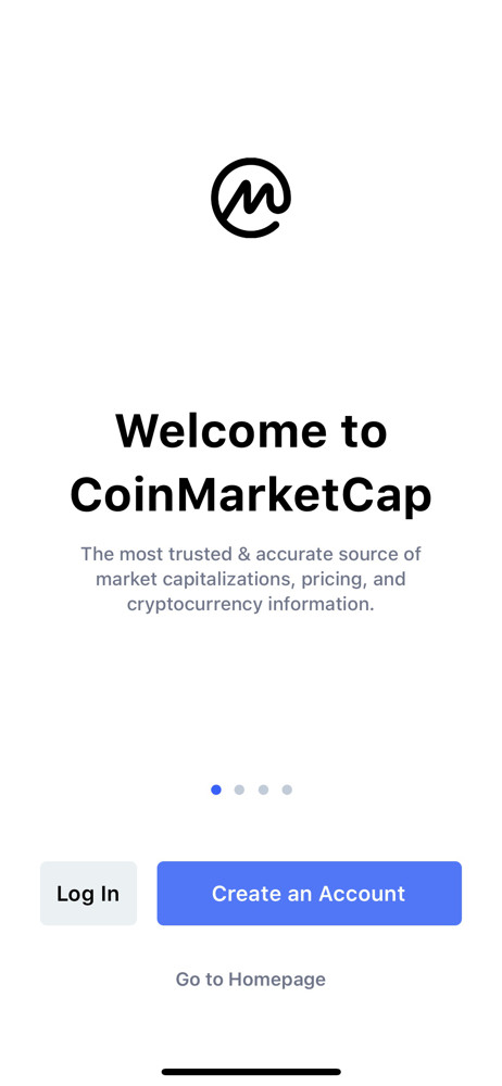 CoinMarketCap Welcome slides screenshot