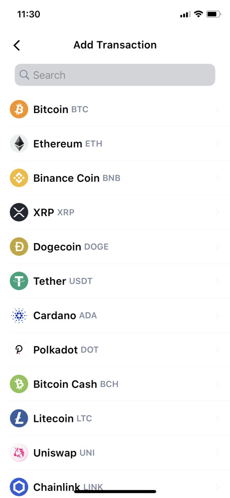 CoinMarketCap Add transaction screenshot
