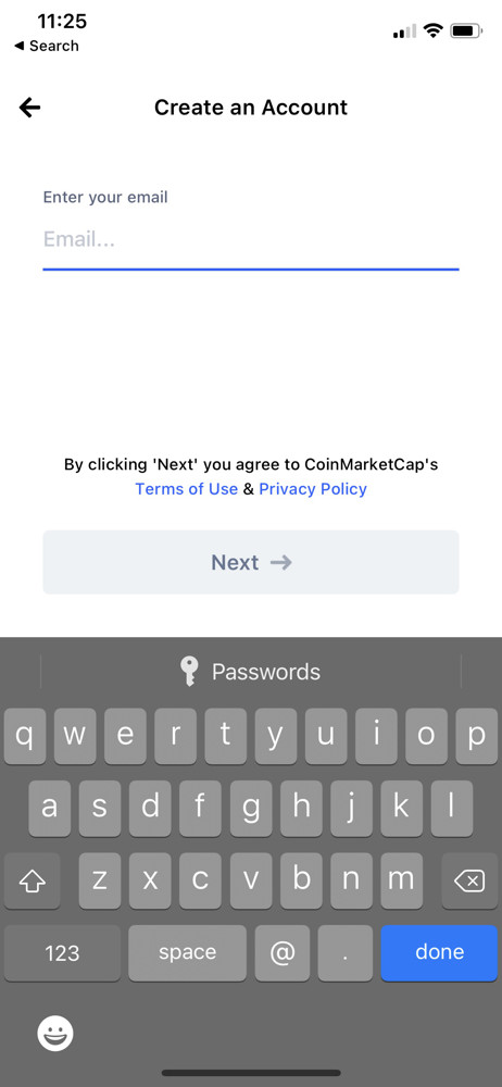CoinMarketCap Sign up screenshot