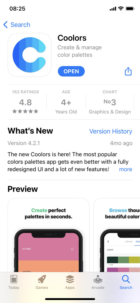 Coolors App store listing screenshot