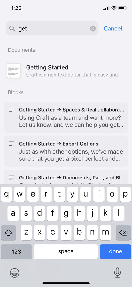 Craft.do Search results screenshot