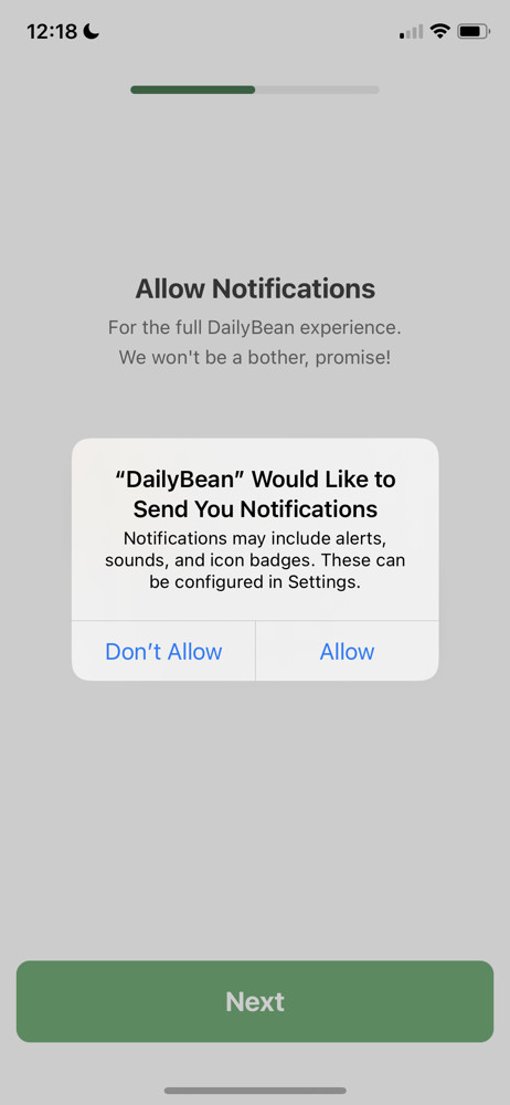 DailyBean Enable notifications screenshot