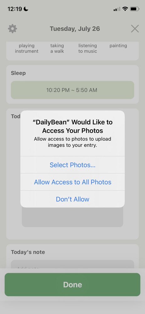 DailyBean Enable photo access screenshot