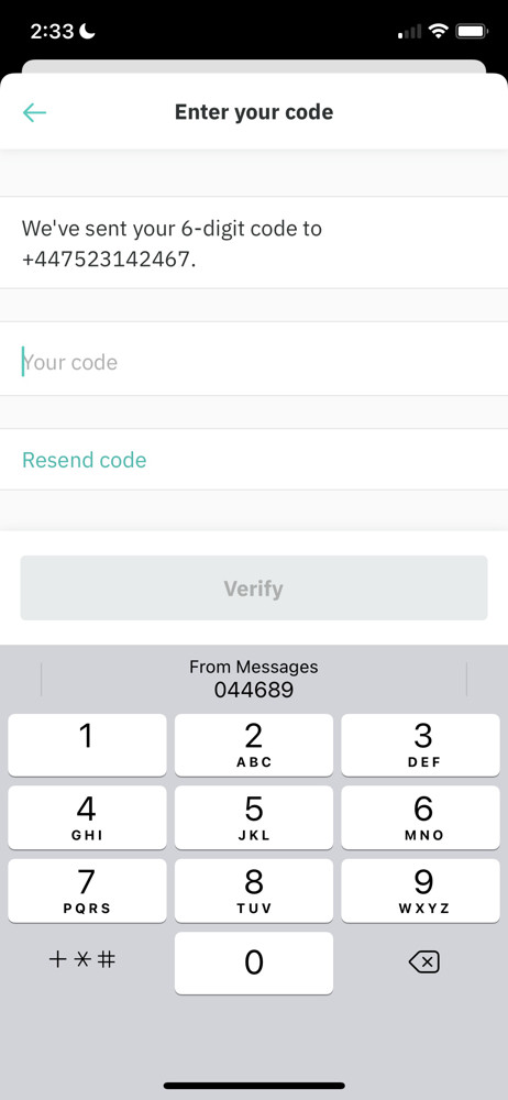 Deliveroo Verify phone number screenshot