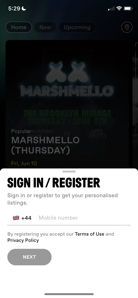 DICE Sign up screenshot
