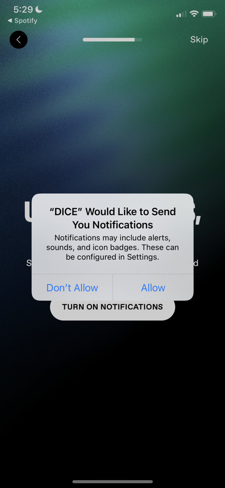 DICE Enable notifications screenshot