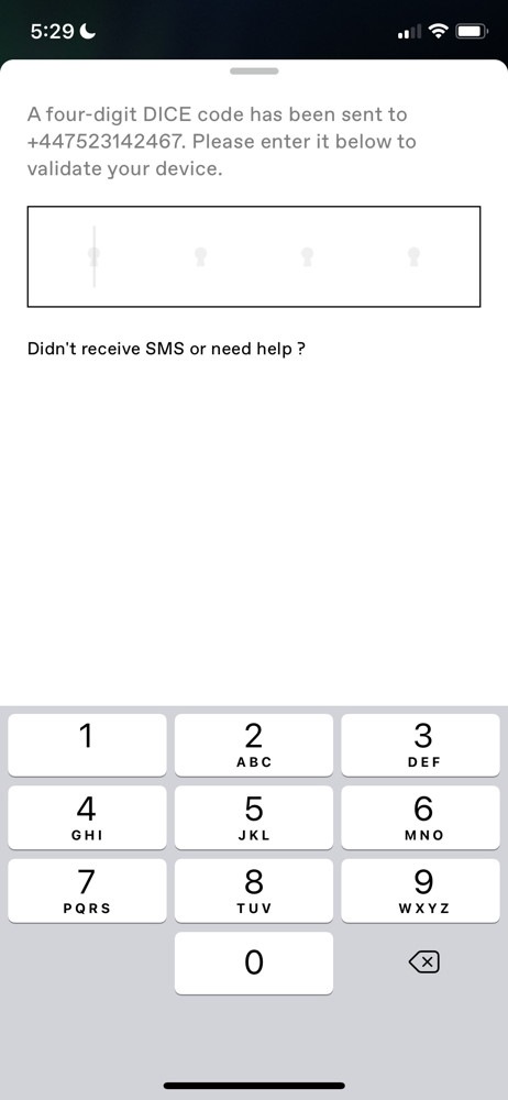 DICE Verify phone number screenshot