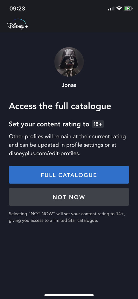 Disney+ Select content rating screenshot