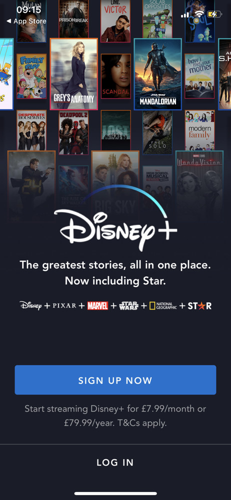 Disney+ Start screen screenshot