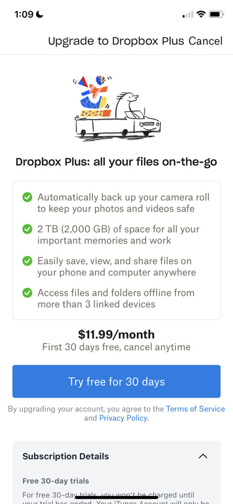 Dropbox Start trial screenshot
