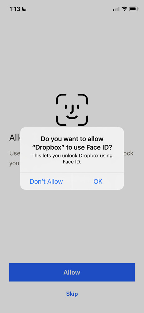 Dropbox Enable Face ID screenshot