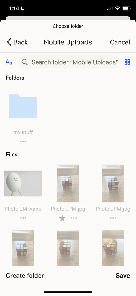 Dropbox Select folder screenshot