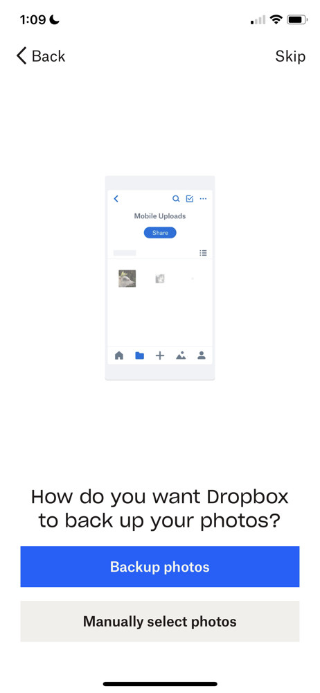 Dropbox Set backup mode screenshot