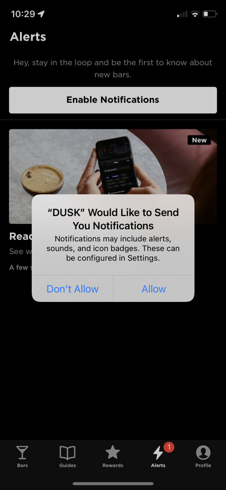 Dusk Enable notifications screenshot
