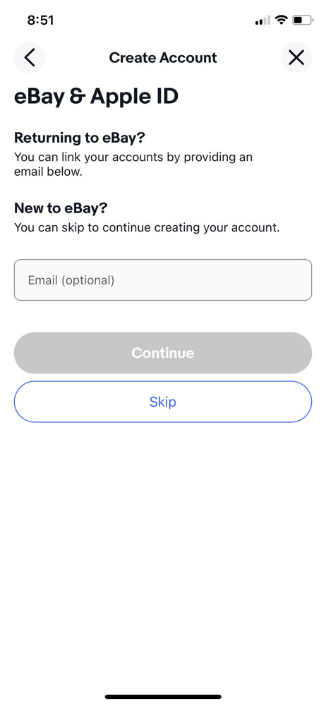 eBay Create account screenshot
