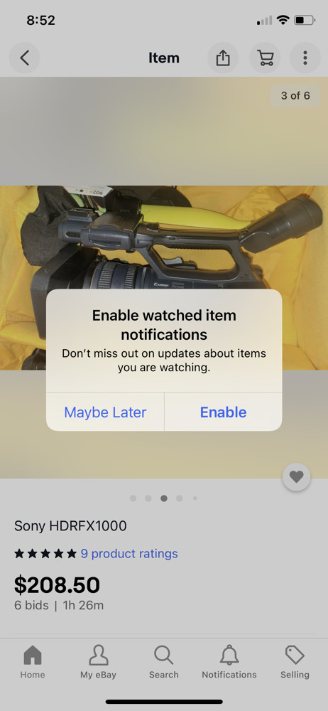 eBay Enable notifications screenshot