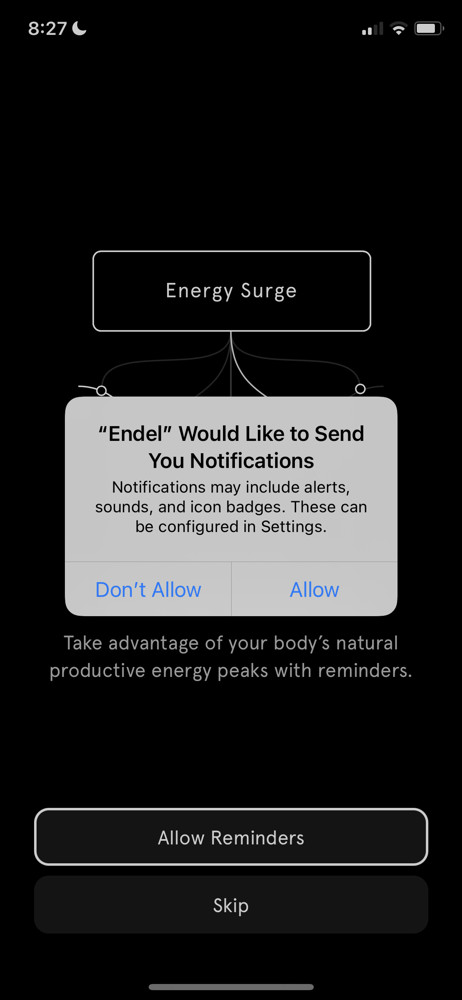 Endel Enable notifications screenshot