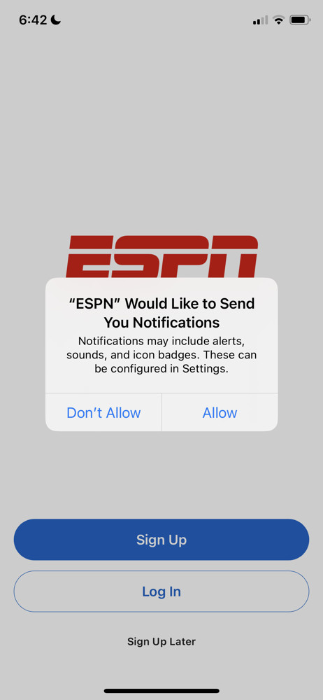 ESPN Enable notifications screenshot