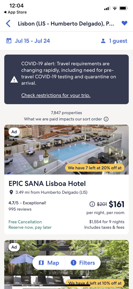Expedia Search results screenshot