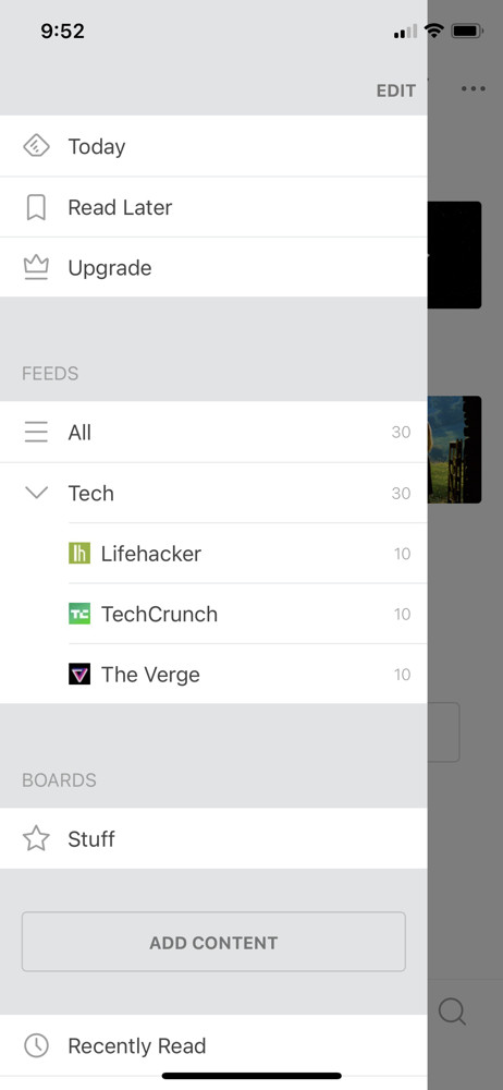 Feedly Navigation menu screenshot
