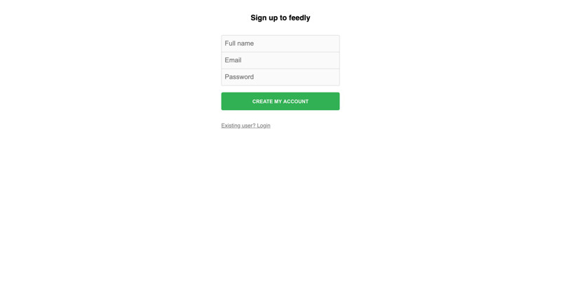 Feedly Sign up screenshot