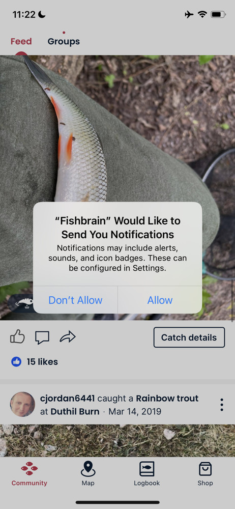 Fishbrain Enable notifications screenshot