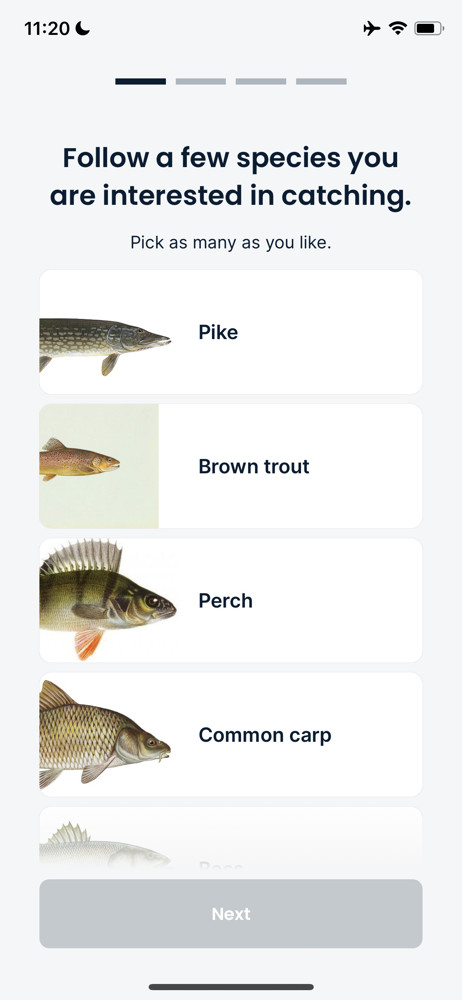 Fishbrain Select interests screenshot