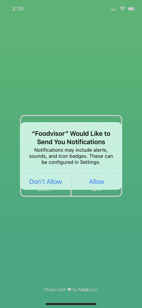 Foodvisor Enable notifications screenshot