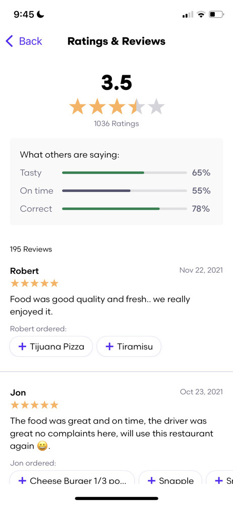 Grubhub Reviews screenshot
