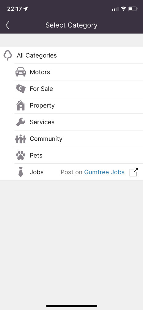 Gumtree Select category screenshot