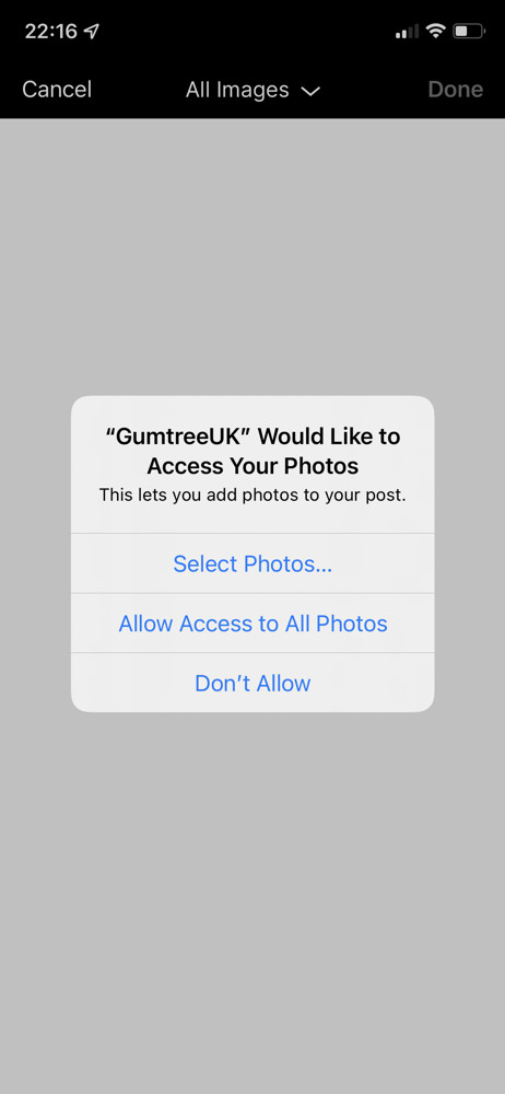 Gumtree Enable photo access screenshot