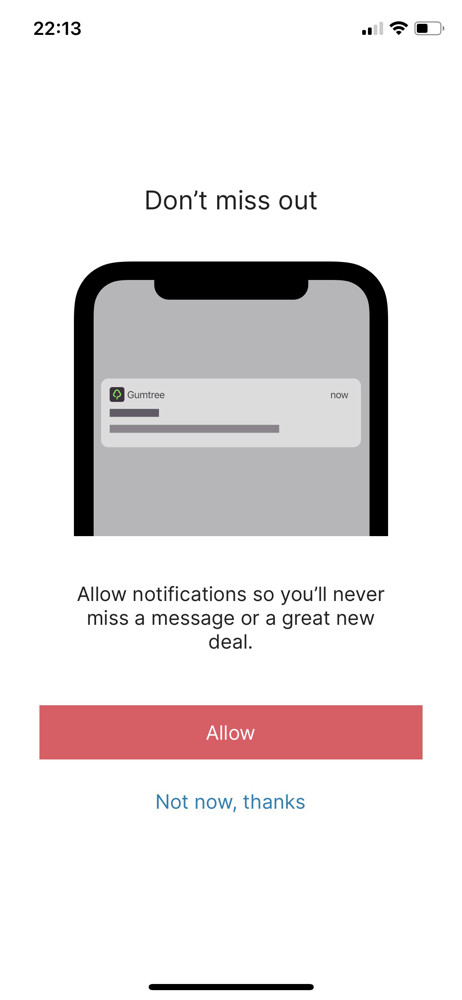 Gumtree Enable notifications screenshot