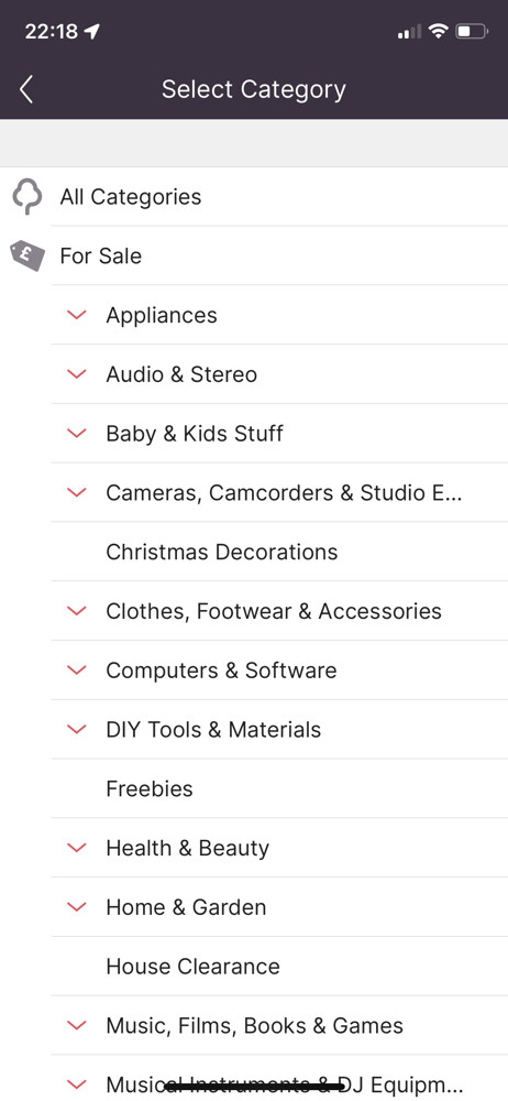 Gumtree Select category screenshot