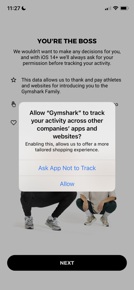 Gymshark Enable tracking screenshot
