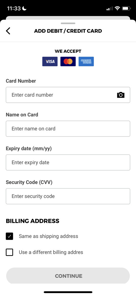 Gymshark Add payment method screenshot