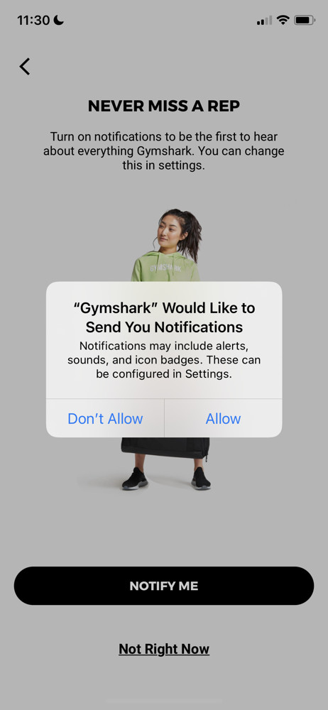 Gymshark Enable notifications screenshot