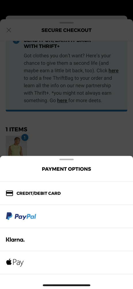 Gymshark Select payment method screenshot