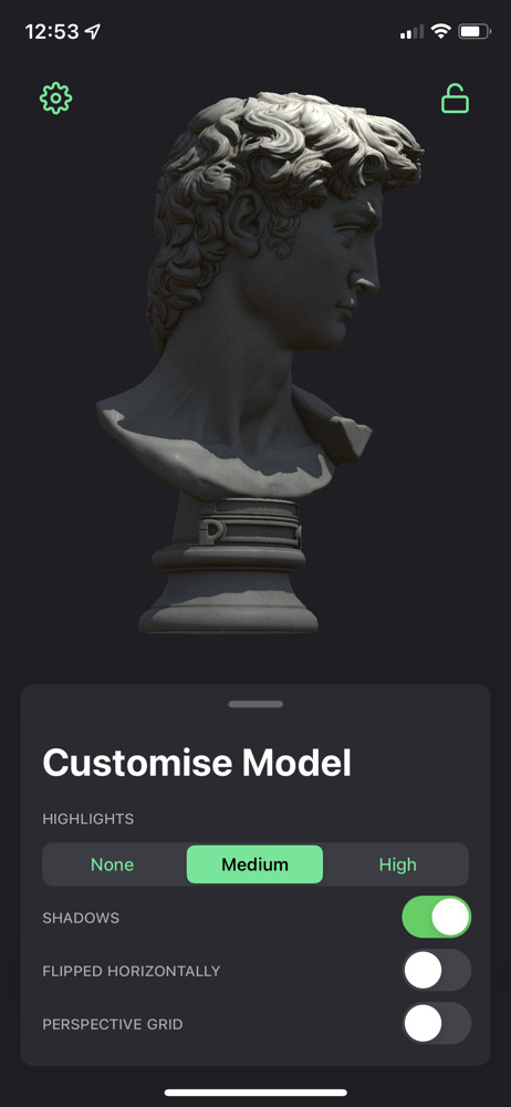 Screenshot from the Head Model Studio iOS app
