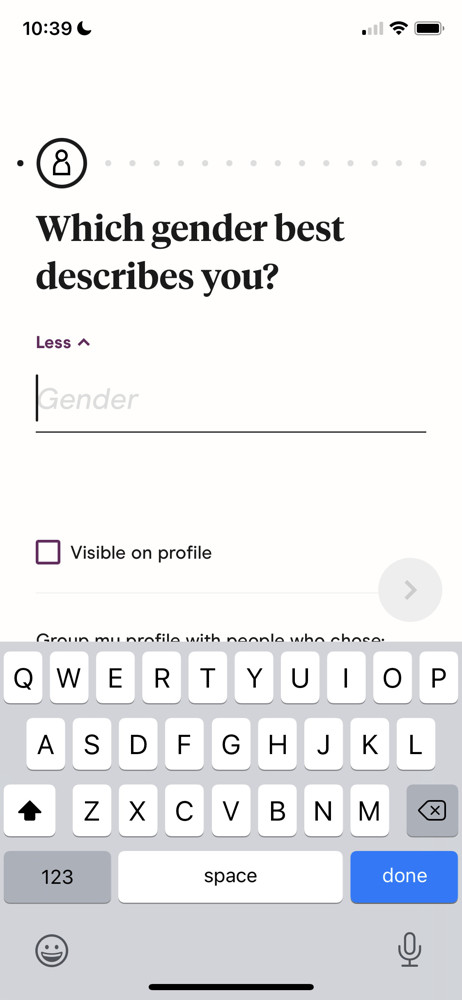 Hinge Select gender screenshot