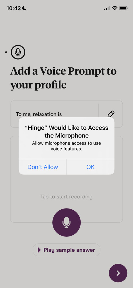 Hinge Enable microphone screenshot