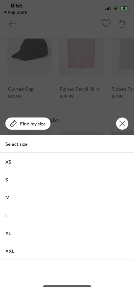 H&M Select size screenshot
