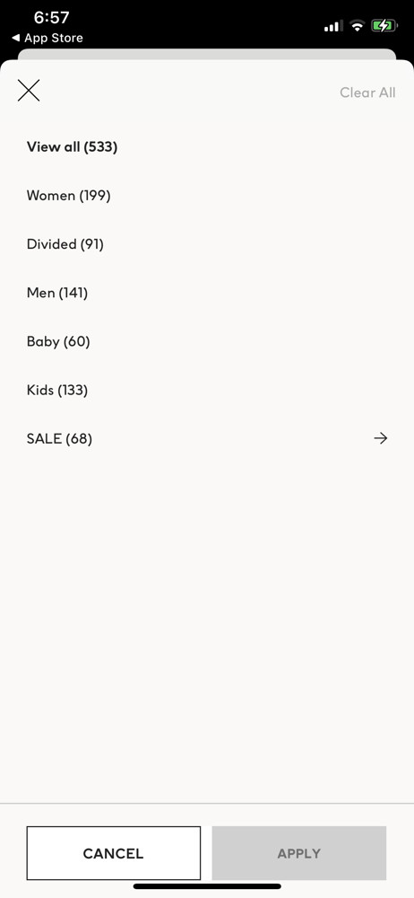 H&M Select category screenshot