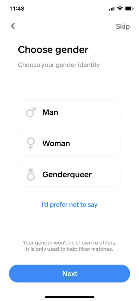 Honk Select gender screenshot