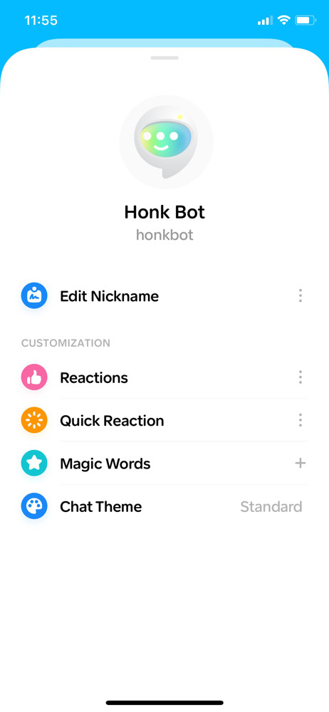Honk Chat settings screenshot