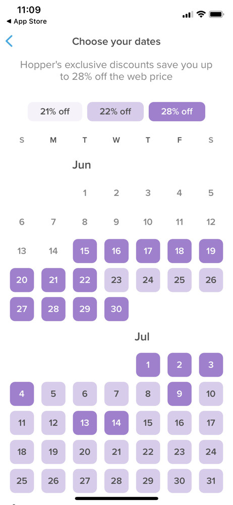 Hopper Set dates screenshot