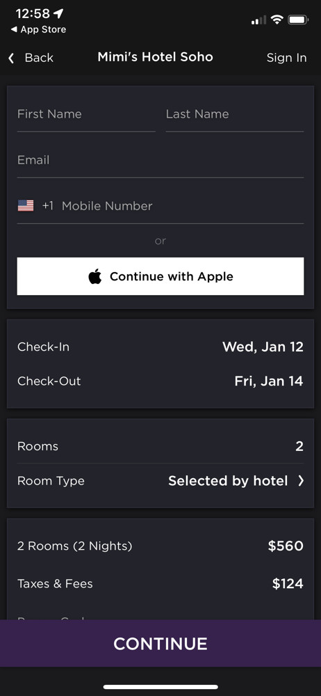 HotelTonight Checkout screenshot