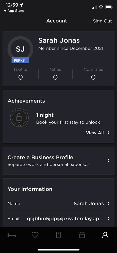HotelTonight Account screenshot