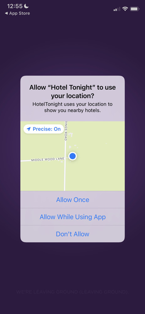 HotelTonight Enable location services screenshot