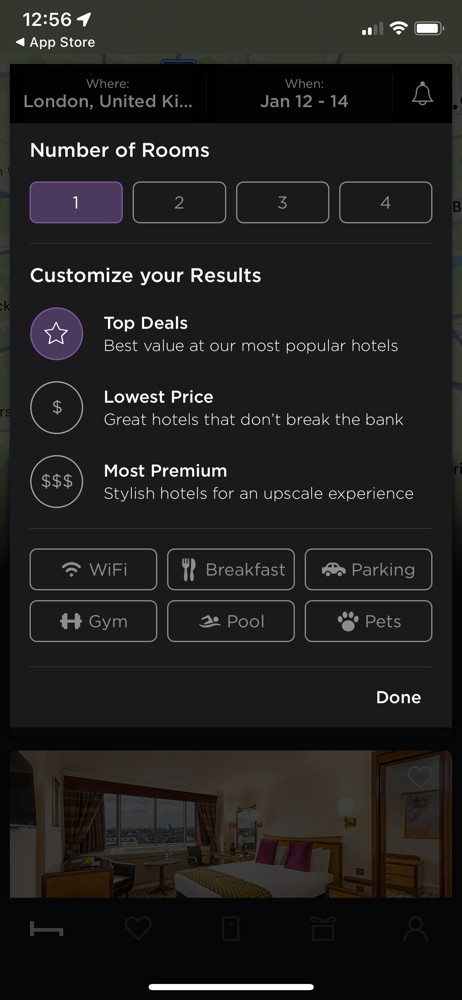 HotelTonight Filter screenshot
