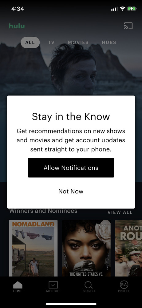 Hulu Enable notifications screenshot